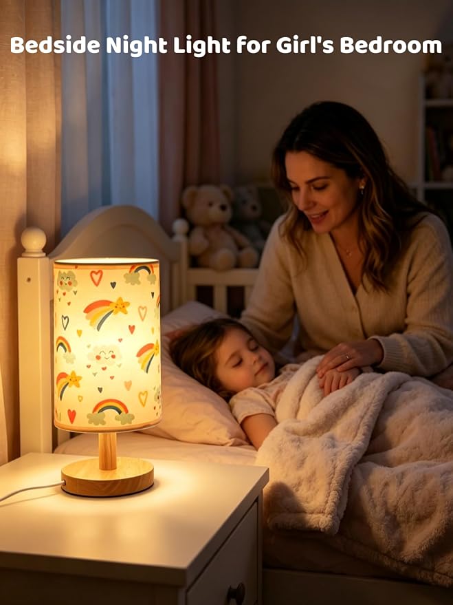 Rainbow Lamp for Girls Bedroom Bedside Table Lamps 3 Color Modes Kids Nightstand Night Light Lamp, Flaxen Fabric Shade Reading Desk Lamp for Nursery Living Room Office Rainbow Decor Gifts for Girls - Image 4