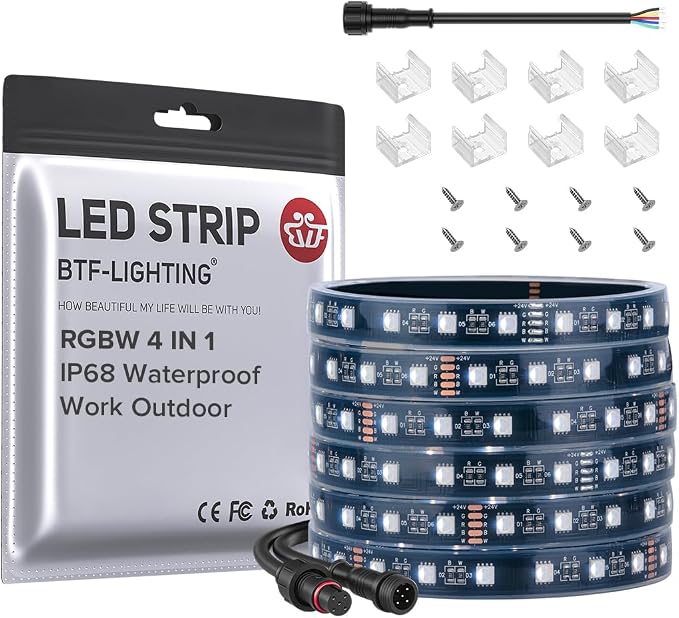 BTF-LIGHTING RGBW LED Strip IP68 Waterproof Cool White DC24V 16.4FT 300LED by BTF-LIGHTING
