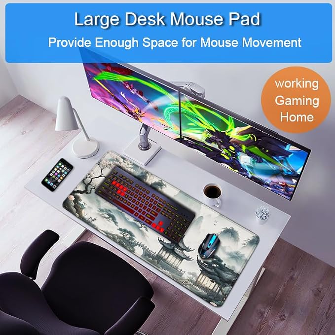 Large Gaming Mouse Pad, 31.5x15.7 inch Large Extended Computer Keyboard Mouse Mat, Water Resist Non-Slip Mousepad Rubber Base Long XXL Mouse Pad for Work & Gaming, Office & Home, Sakura Ancient City - Image 6