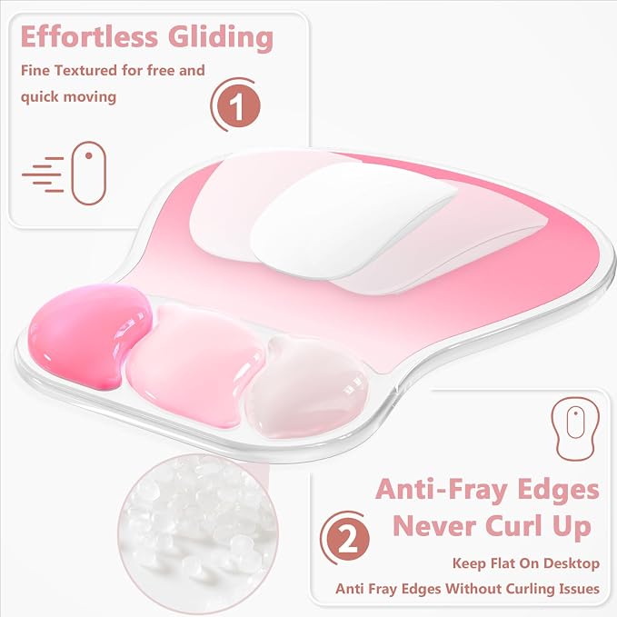 AKIT Ergonomic Mouse Pad and Keyboard Wrist Rest Set,Gel Mousepad,Rose Pink - Image 5