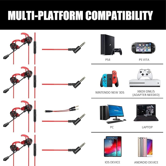 Gaming Headset with Microphone Wired Gaming Earbuds PC for One PS4 PS5 Nintendo Switch PlayStation 5 Games Mobile Phone,Detachable Earphones Noise Cancelling Gaming Headphones with Mic - Image 6