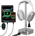 cozoo Headphone Stand with Charger, USB C, Gifts for Gamers Men, Gray | Gaming Headset Stand Holder for Desk, 3 USB(1 USB C) and 2 AC Outlets Charging Ports, Headphone Hanger, Gamer Gifts for Men by COZOO