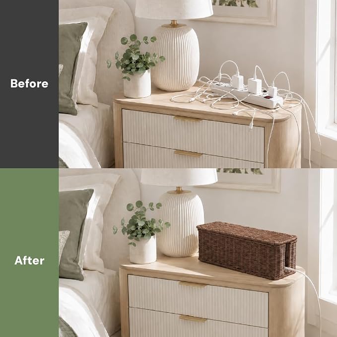 Cable Management Box, Handmade Rattan Cord Organizer for Power Strip - Image 5