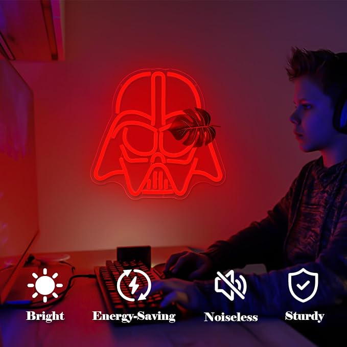 Alien Mask Neon Sign Dimmable Helmet Neon Light Sign Game LED Sign Wars gaming Light Up Sign gamer Neon Lights for Bedroom Man Cave Gamer Gift - Image 3