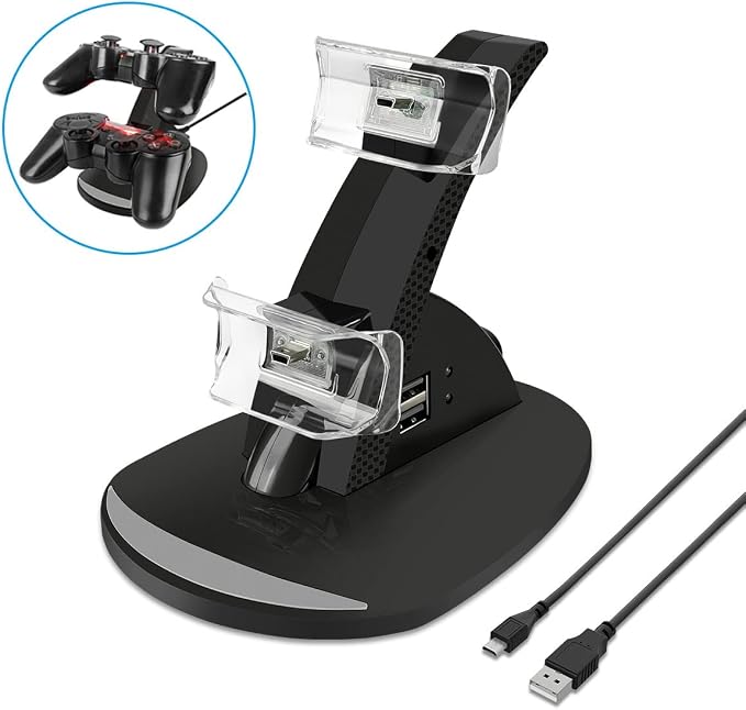 VSEER PS3 Controller Charger, Dual Console Charger Charging Docking Station Stand for PS3 with LED Indicators, Black - Image 8
