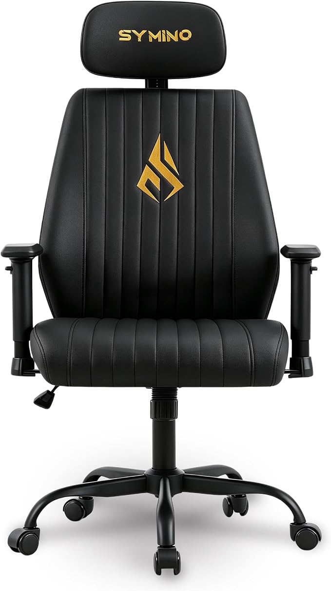 Symino Office Chair Ergonomic with 109° Rocking Function, Premium PU Leather, Integrated Lumbar Support, Adjustable Headrest & Armrests, Swivel Desk Chair by Unknown