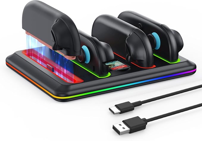 Controller Charger Dock for Nintendo Switch-2: GEEKERA 4 in 1 Portable Dual-Direction Magnetic Charger Staion for JoyCon 2 (2025) Accessories with RGB Light Fast Charging Dock for Party Game Gift by GEEKERA