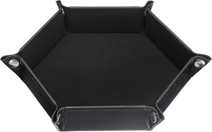 HARFINGTON PU Leather Dice Tray Unisex Valet Tray Folding Hexagon Tray Portable Entryway Table Nightstand Bedside Desk Holder for Key Wallet Watch Coin Jewelry, Black by HARFINGTON