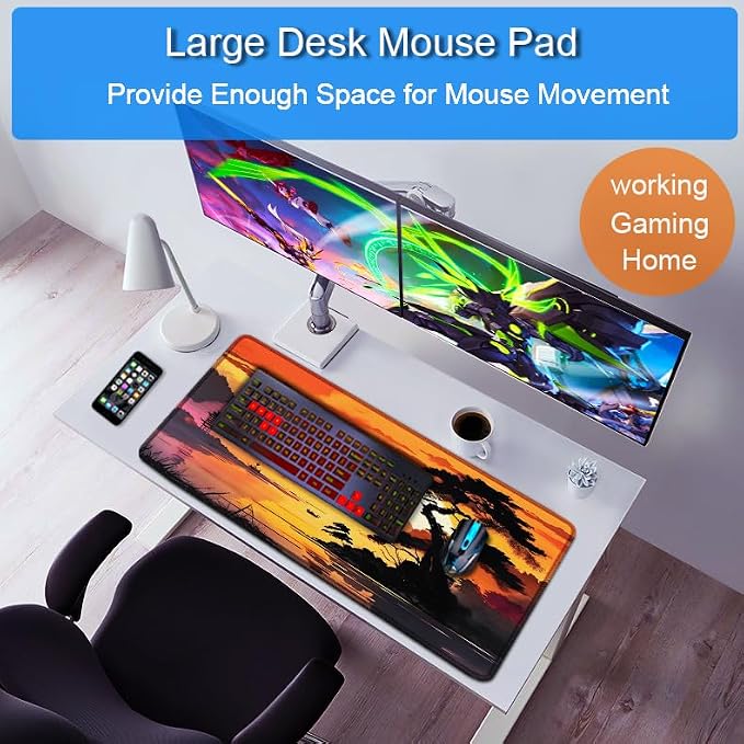 Mouse Pad Gaming, 31.5x15.7 inch Large Extended Computer Keyboard Mouse Mat, Water Resist Non-Slip Mousepad Rubber Base Long XXL Mouse Pad for Work & Gaming, Office & Home, Sunset - Image 6