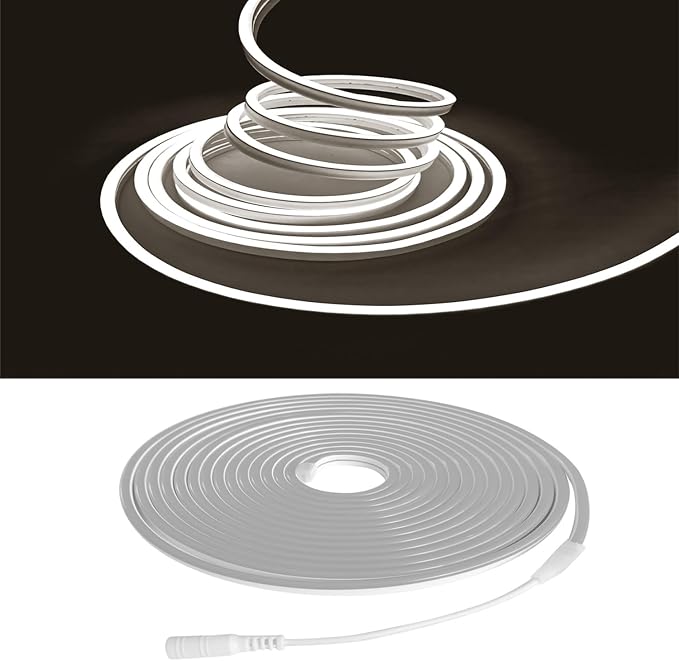White Neon LED Strip Lights, 16.4ft 12V Waterproof Flexible Light for Indoor/Outdoor Decoration (Includes Power Adapter) - Image 2