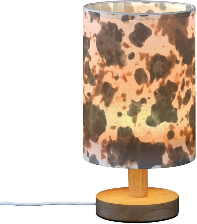 Bedside Table Lamp Cow Tie Dye Print Nightstand Lamp with Wood White Black Brown Animal Skin Desk Lamps for Bedroom Living Room Nursery Office Home Decor - Image 2