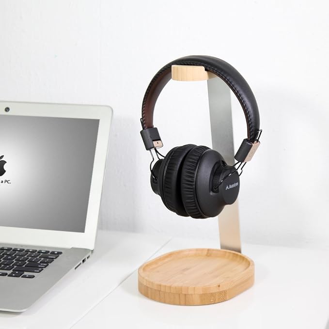 Avantree TR902 - Wood and Aluminum Headphone Stand with Cable Holder | Sturdy wooden and aluminum desktop stand displays headphones securely and. - Image 2
