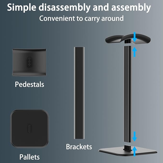 Headphone Stand for Desk - Headset Stand Headphone Holder (Black) | with Aluminum Hanger and Plastic Headrest, headphone holder for AirPods Max, Sony, Bose, Beats and More - Image 6