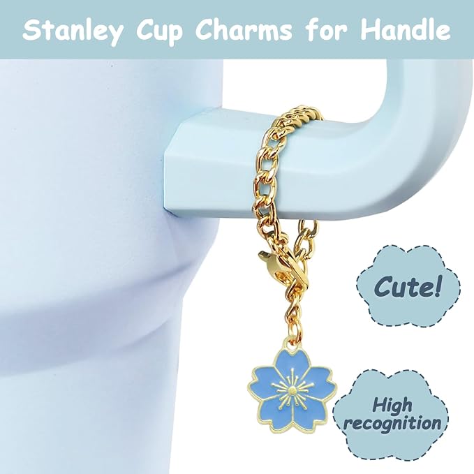 Stanley Cup Accessories Set,Including 2 Pcs 0.4in Straw Cover, 1 Silicone Spill-Proof Stopper Set of 3, 1 Cute Flower Handle Charm, 1 Silicone Boot Fits Stanley 40&30 Oz Tumbler (Blue) - Image 3