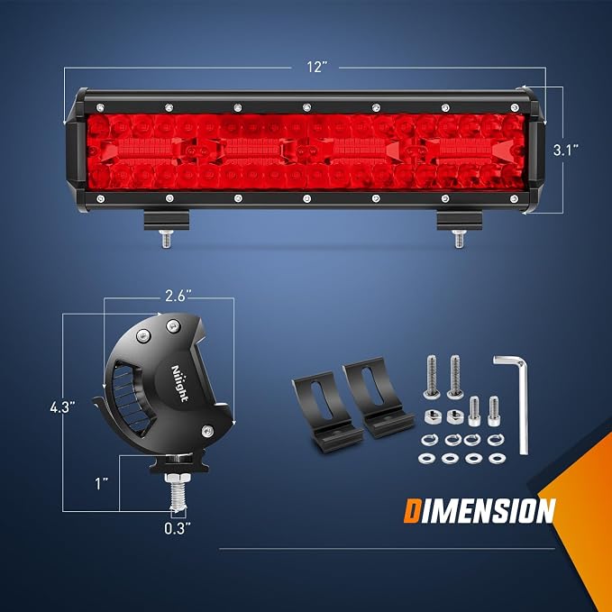 Nilight LED Light Bar 12 Inch 240W Red Pod Lights Triple Row Spot Flood Combo 30000LM Driving Boat Off Road Lighting for Trucks Pickup Golf Cart SUV ATV UTV 4x4 Van Camper Tractor - Image 2