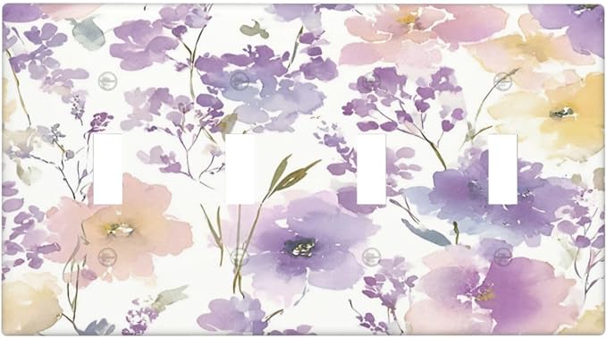 Decorative Switch Plate Covers Purple Floral Watercolor Wildflower 4 Gang Light Switch Cover Plate Quad Toggle Wall Plate 4 Hole Electrical Switchplatedimmer Faceplate for Bedroom Decor by JOOJIAO