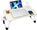 Portable Bed Desk, Foldable Laptop Desk with 4 USB Charge Port/Cup Holder/Tablet Slot/Storage Drawer, Folding Lap Table for Working, Writing, Drawing and Eating (White) by WGCTEK