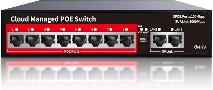 STEAMEMO PoE+ Switch, 8 Port Managed PoE Ethernet Switch(8 POE Ports +2 Uplink),120W Built-in Power, Support VLAN, QoS, Fanless Metal, Plug & Play (Desktop/Wall Mount) by STEAMEMO