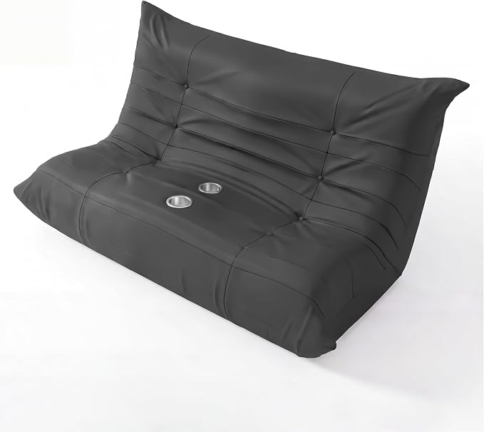 Homall Floor Gaming Chair Boneless Loveseat Couch, Ergonomic Floor Sofa Couch with Cup Holders, Leather Lazy Floor Lounger for Gaming, Reading, Relaxing, Watching TV (Black) - Image 8