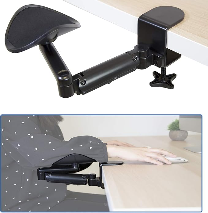 Mount-It! Adjustable Arm Rest for Desk, Ergonomic Elbow & Forearm Support, Height Adjustable Full Motion Rotating Desk Arm with Clamp-On Base for Computer & Keyboard Use, Steel Construction (MI-7145) - Image 2