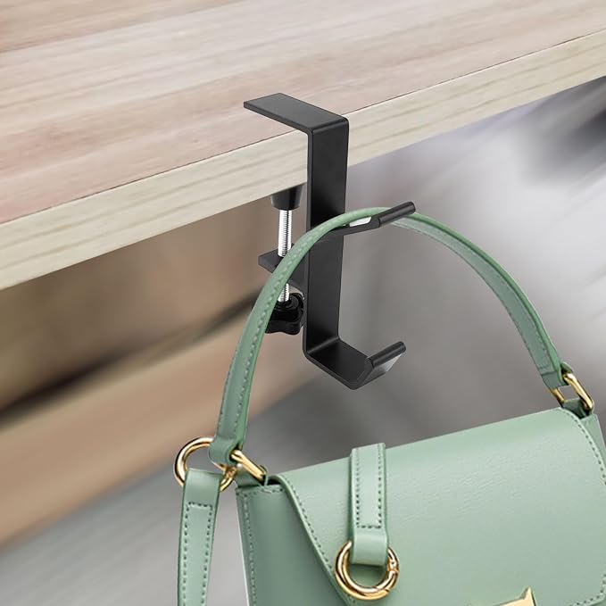 Desk Mount Bag Holder Hook Clamp-On Backpack Hanger Portable Desk Mount Headphones Holder Reduce Desk Clutter for Table Desk, Under Counter (Black) - Image 7