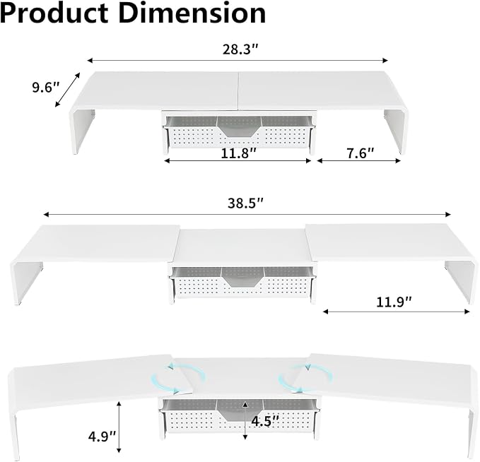 LEKETREE Dual Monitor Stand Riser with Drawer, Desk Organizer and Accessories, Metal Laptop Stand for Desk, Workspace Desktop Stand for Computer, Laptop, TV and More (White) - Image 7