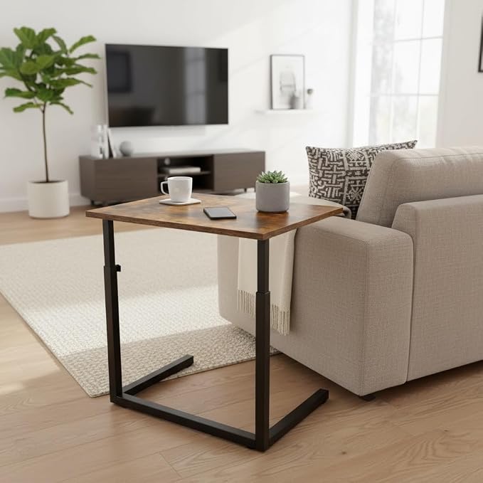 Height Adjustable C-Shaped Sofa Side Table, Laptop Table for Couch & Bed, Rustic Brown - Image 8