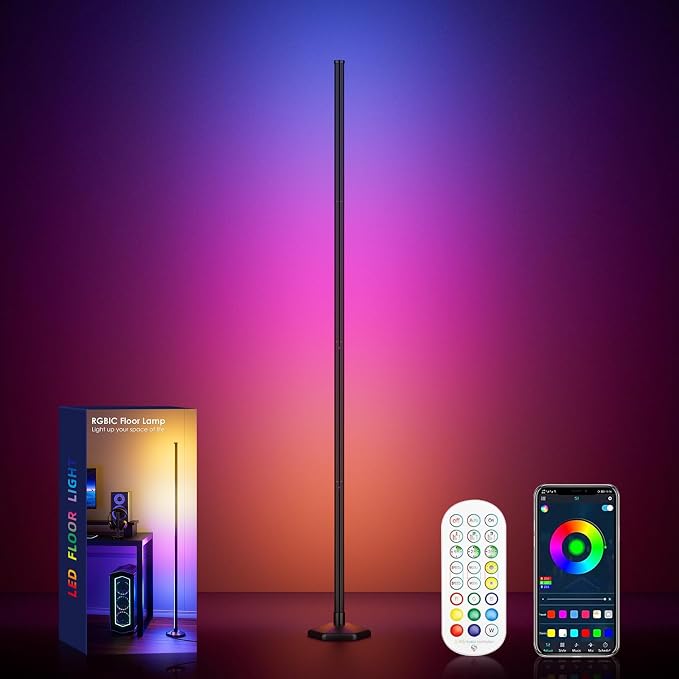Corner Floor Lamp, 65" RGB Color Changing Mood Light with Remote Control, Dimmable LED Corner Lamp with Music Sync, Modern Floor Lamp for Living Room Gaming Room by CCACC