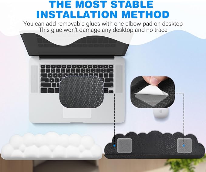 JIKIOU L-Shaped Desk Elbow Pad for Desk,Memory Foam Elbow Support Pad 2Pack | Massage Design, Cute Cloud Shape, Waterproof Leather Surface, Non-slip Rubber Base, Ergonomic Cushion for Pain Relief, White - Image 7