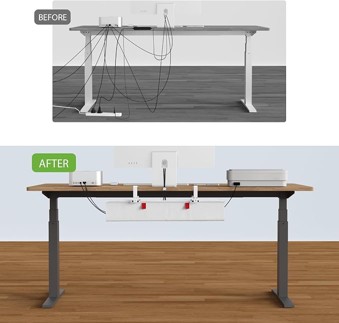KEEGH No Drill Fabric Under Desk Cable Management Tray 28 in, White - Image 6