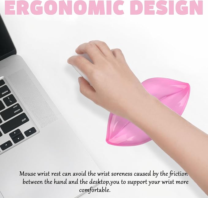 Gel Wrist Rest for Keyboard and Mouse Transparent Pink Lip Elbow Pad Cushion Ergonomic Cute Clear Cool Mouse Wrist Pad Silicone Non-Slip Support for Computer Gaming Home Office Women Girl Hand Pillow - Image 5