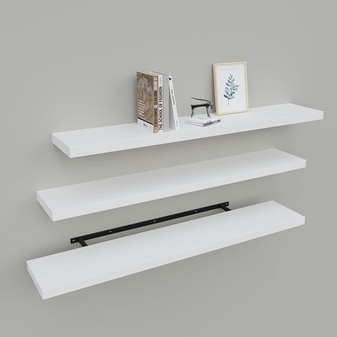 White Floating Shelves for Wall Set of 3, 36" Wall Shelves for Home Decor by Upassion