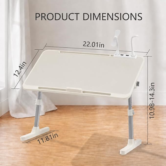 Laptop Desk for Bed, Height & Angle Adjustable Lap Desk with USB Cooling Fan, LED Light and USB Ports, Foldable Portable Laptop Table for Couch, Sofa, Floor, Reading, Writing (Gray) - Image 2