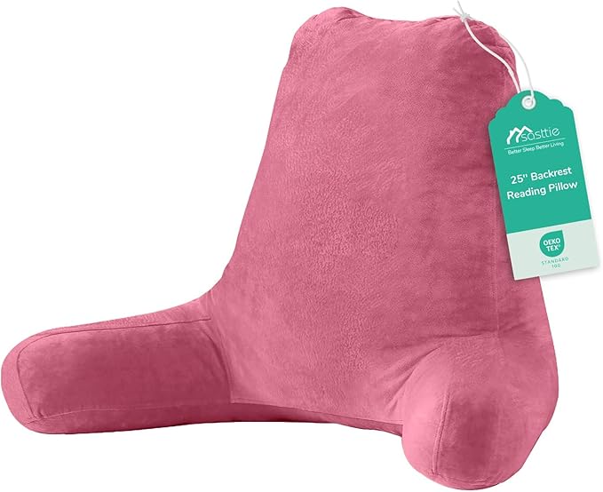 Sasttie Reading Pillow for Bed, Back Pillow for Sitting Up, Rose Pink by SASTTIE