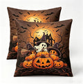 Halloween Throw Pillow Covers, Linen, 18x18 Inch, Set of 2, Ghost Pumpkin and Bat Design, Machine Washable by Unknown