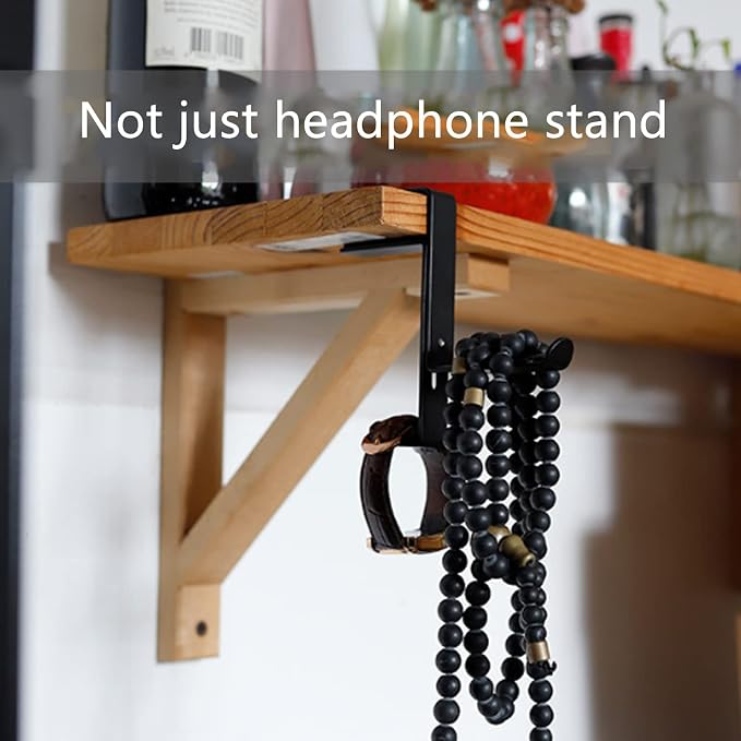 BetterJonny 2 Pcs Gaming Headphone Stand, Headphone Hanger with Height Adjustable Clamp Under Desk Clamp Controller Stand Earphone Rack with Cable Clip for PC Gaming Headset (Black) - Image 5
