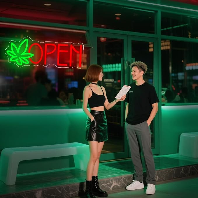 Green Leaf Neon Sign, Open Led Neon Light Signs for Wall Decor LED Light up Sign for Bar Home Beer Bar Pub Night Club Party Hotel Birthday Man Cave Club Pub Party Decor Gift USB Powered(16.2"*6.3") - Image 5