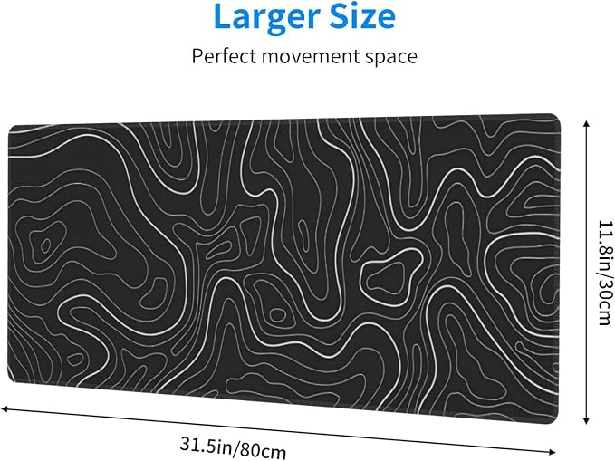 Topographic Contour Extended Big Mouse Pad Large,Gaming Mouse Pad Desk Pad,31.5x11.8 Inch Long Computer Keyboard Mouse Mat Mousepad with 3mm Non-Slip Base and Stitched Edge for Gaming and Office - Image 2