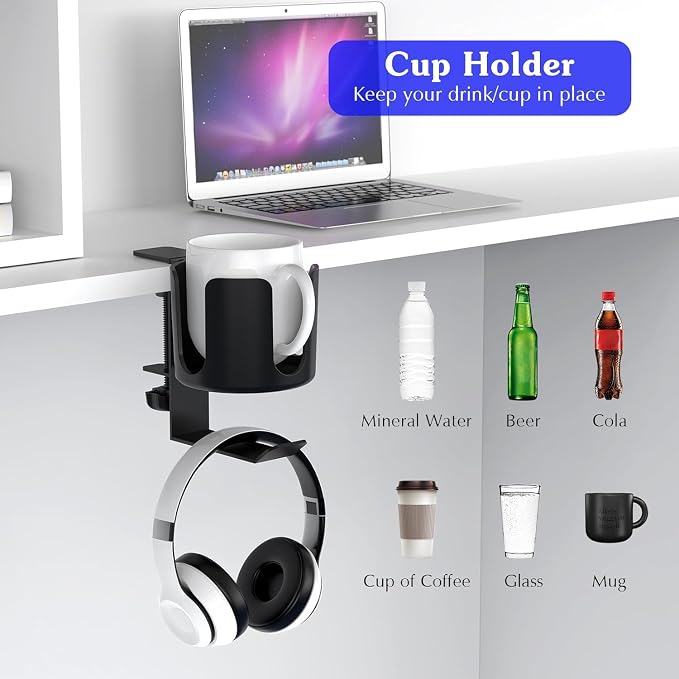 Deeper Desk Cup Holder Clip On Clamp with Buckle Hook for Office - Image 6