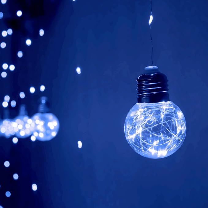 YOLIGHT Wishing Ball Curtain Lights 200 LED Window Curtain String Lights with Remote, USB Battery Powered Twinkle Globe Fairy Lights for Wedding Party Bedroom Christmas Halloween Decoration (Blue) - Image 2