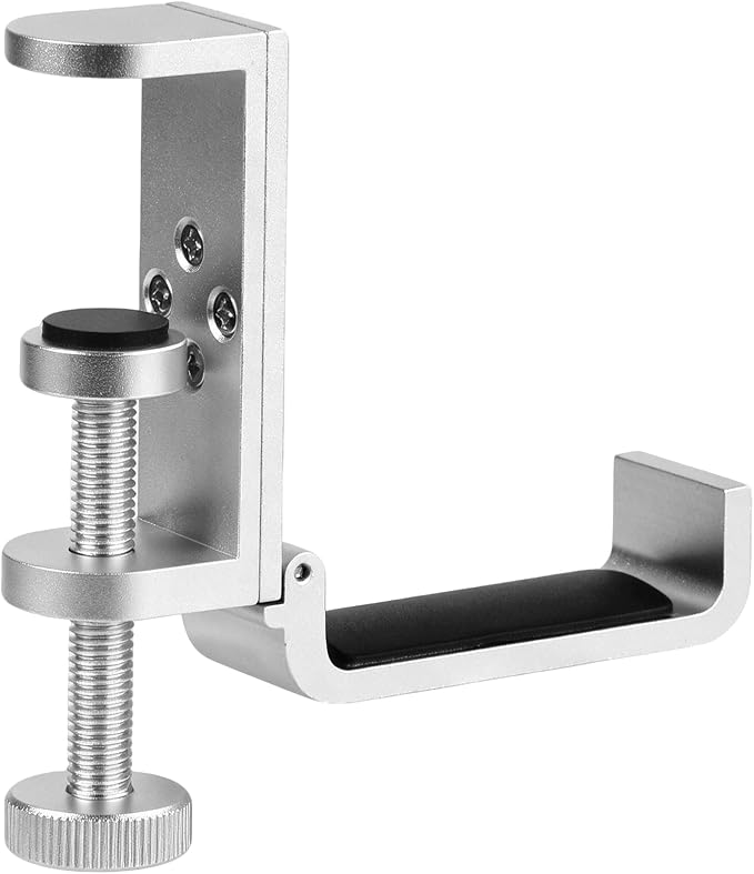 All Aluminum Foldable Headphone Holder - Universal Stand for Gaming PC Accessories, Under Desk Clamp Hook (Silver) - Image 2