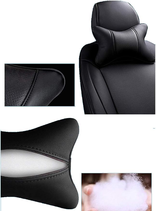 2 Packs Car Neck Pillows, Dual-Side PU Leather Car Headrest with Fiber Filling, Universal Soft Neck Support Pillow for Car, Home & Office (Black) - Image 7