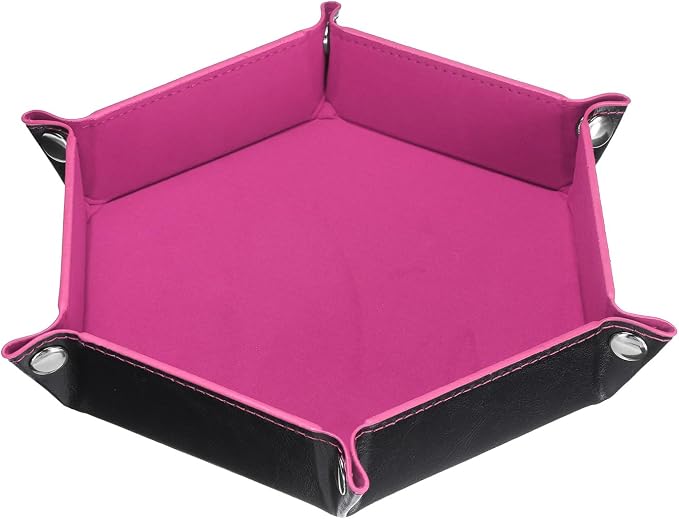 HARFINGTON PU Leather Dice Tray Unisex Valet Tray Folding Hexagon Tray Portable Entryway Table Nightstand Bedside Desk Holder for Key Wallet Watch Coin Jewelry, Pink - Image 3