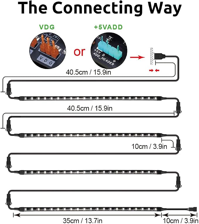 Magnetic NEON Addressable RGB PC LED Strip, 4x13.7inch Flexible Diffused Silicon ARGB Strip for 5V 3-pin LED Header, Compatible with ASUS Aura SYNC, Gigabyte ARGB Fusion (4 Strips) - Image 5