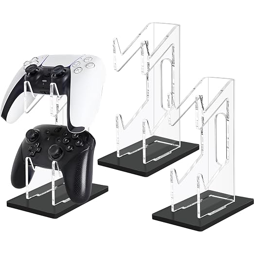 FYY Game Controller Holder 2 Pack - 2 Tiers Universal Dual Controller Stand Headphone Holder, Acrylic Black Controller Display Stand Compatible with Nintendo Switch Xbox PS5 PS4 by FYY