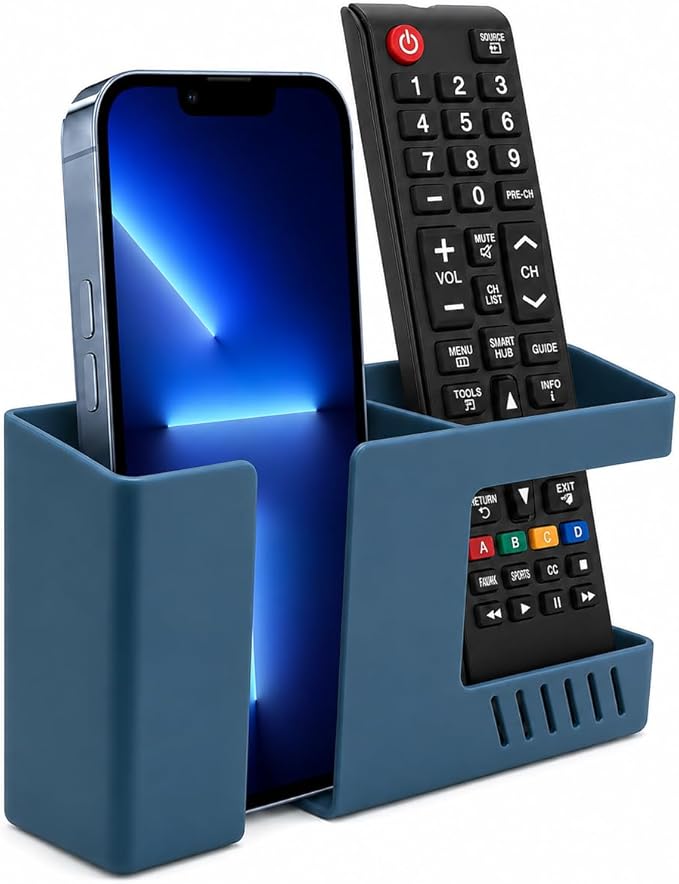 Strong Adhesive Wall Mount Phone Holder D3 Punch-Free Bedside Phone Shelf with Charging Port, Sticky Remote Control Storage Box, Bathroom & Kitchen Wall Organizer (Blue) by Unknown