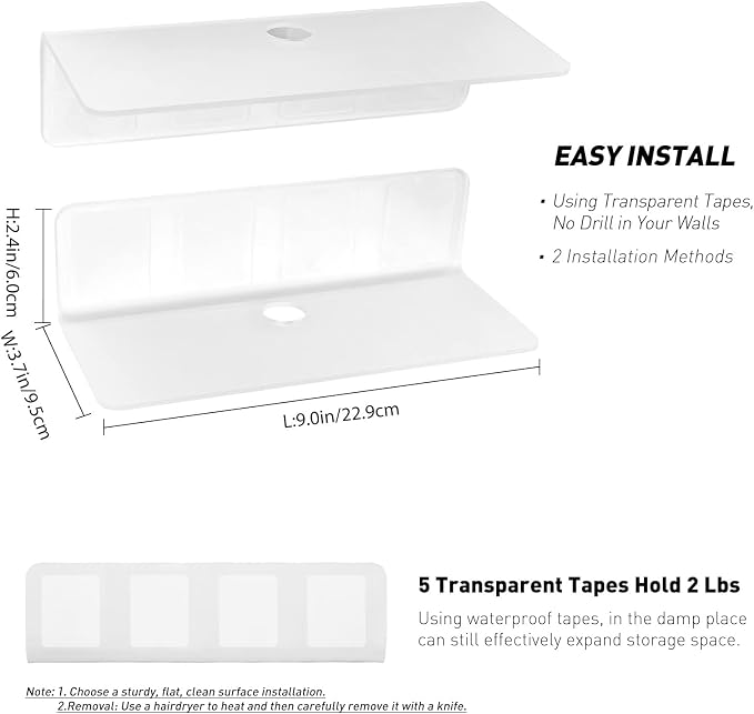 OAPRIRE Acrylic Floating Wall Shelves Frosted, No Drill, 9 Inch 2 Pack - Image 2