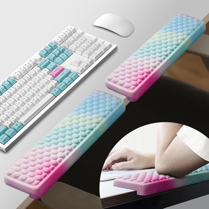JIKIOU L-Shaped Desk Elbow Pad for Desk,Memory Foam Elbow Support Pad 2Pack | Massage Design, 14.9inch is 20% Longer for Comfort, Non-slip Rubber Base, Ergonomic Cushion for Pain Relief, Rainbow by JIKIOU