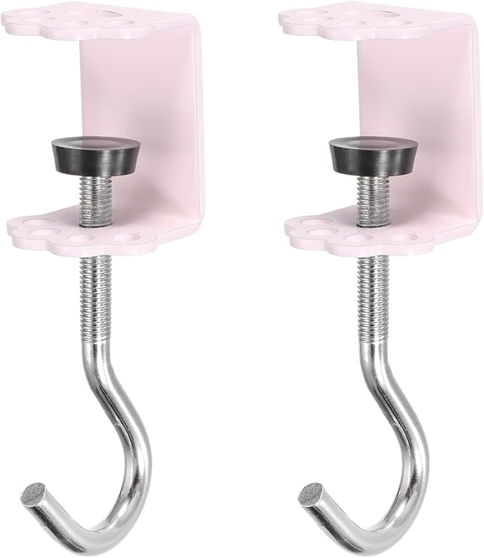 PATIKIL Desk Hook, 2Pcs Desk Mount Bag Holder Hook Cat Claws J Hooks for Hanging Bag Backpack Under Desk Clamp Purse Adjustable Headphone Table Closet Door Under Counter, Pink by PATIKIL
