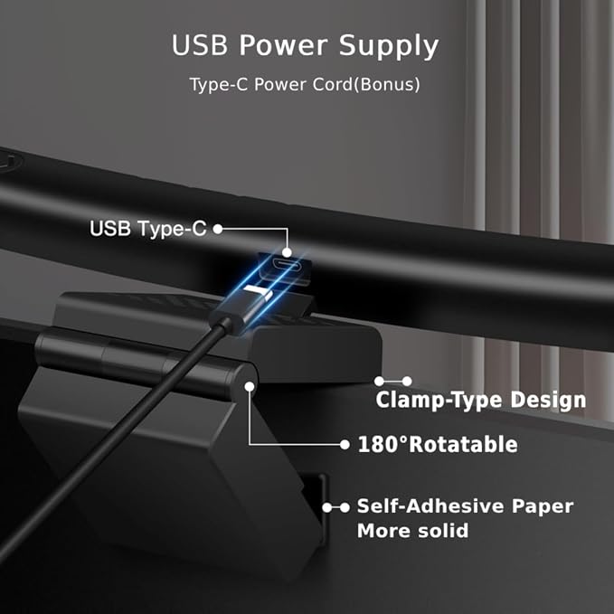 BY-J Computer Monitor Light Bar, Eye-Care USB Reading LED Task Lamp with Touch Control, Fit for Curved Monitor, No Screen Glare Dimmable Desk Lamp Computer Monitor Light Bar for Screen Home Office - Image 3